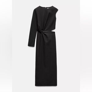 Zara Black Asymmetrical Cutout Long Sleeve Dress